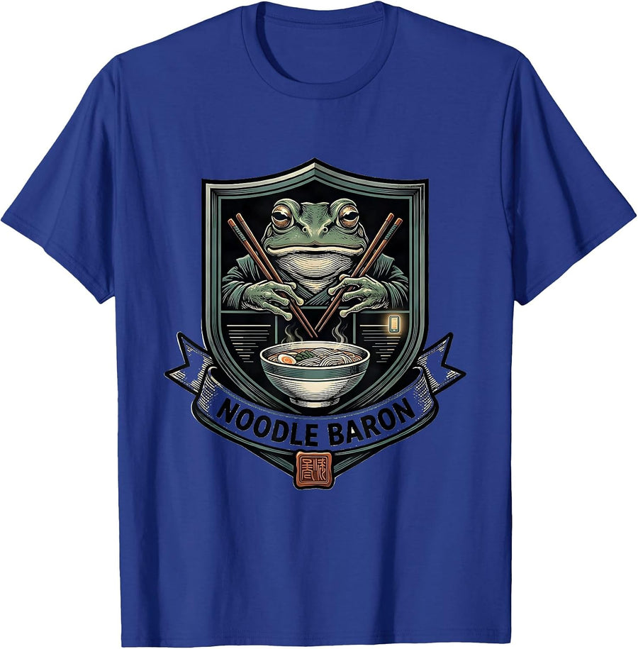 Noodle Baron Grumpy Frog Ramen Ukiyo-e Anime Humor T-Shirt - Royal Blue