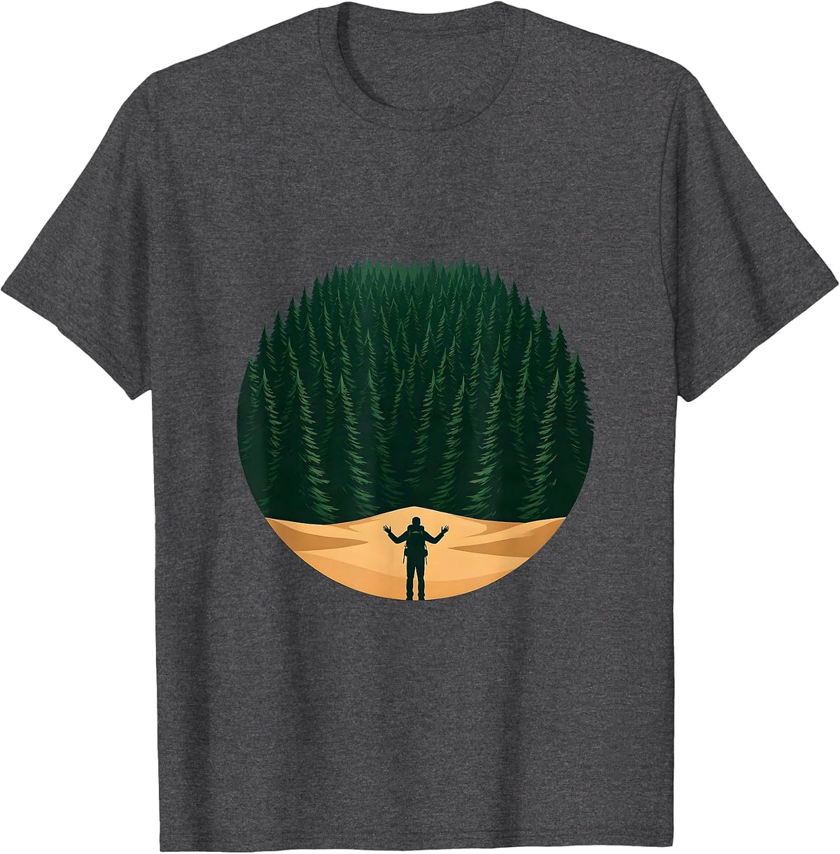 Lone Hiker Emerging From the Forest T-Shirt - Dark Heather Grey