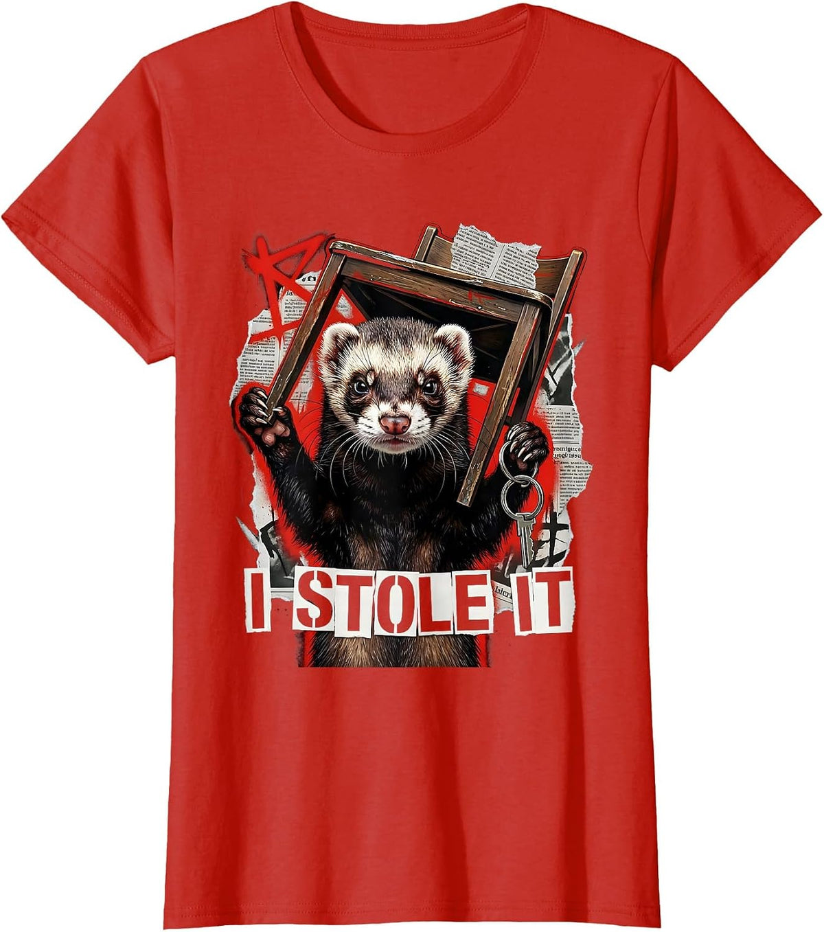 Women's I Stole It Punk Metal Ferret Lover Gift Ferret Owner T-Shirt - Red
