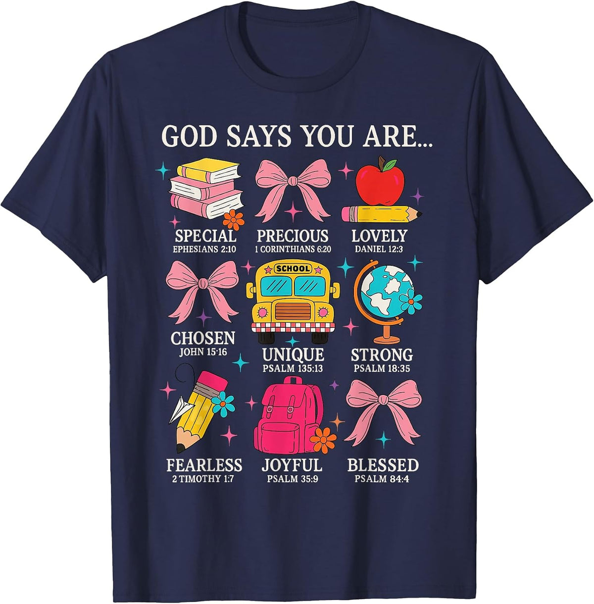 Teacher Christian God Says I Am Faith Religious Bible Verse T-Shirt - Navy Blue
