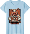 Women's Hog And Tell Retro Cartoon Funny Pig Farm Animal Lover T-Shirt - Baby Blue
