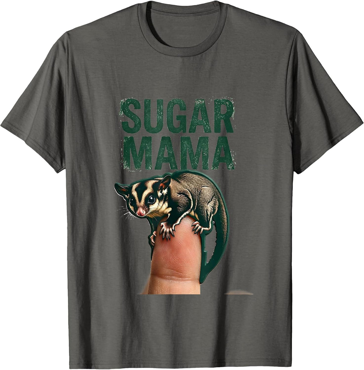 Sugar Mama Rubber Stamp Sugar Glider Pet Owner Humor T-Shirt - Asphalt Grey