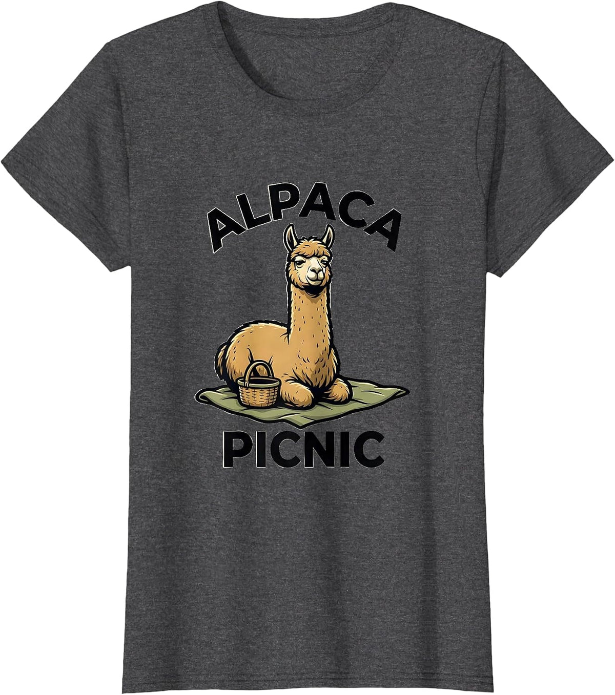Women's Alpaca Picnic Funny Alpaca Lover Animal Humor Gift T-Shirt - Dark Heather Grey