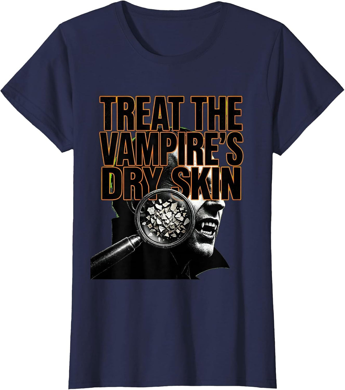 Women's Treat The Vampire's Dry Skin Brutalist Halloween Dermatology T-Shirt - Navy Blue