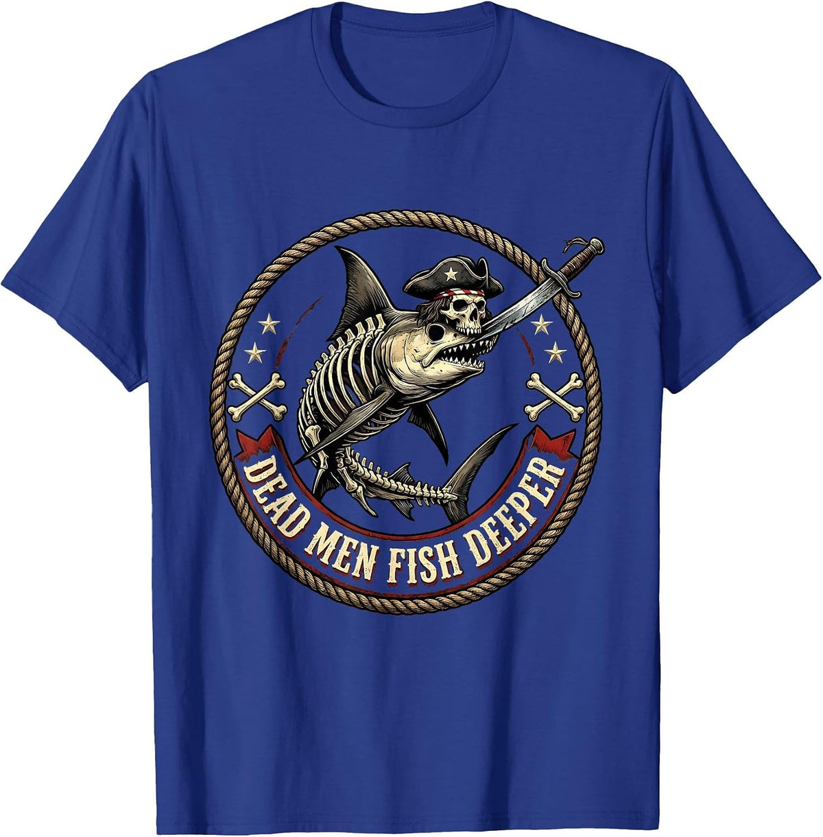 Men's Halloween Pirate Swordfish Skeleton Design T-Shirt - Royal Blue