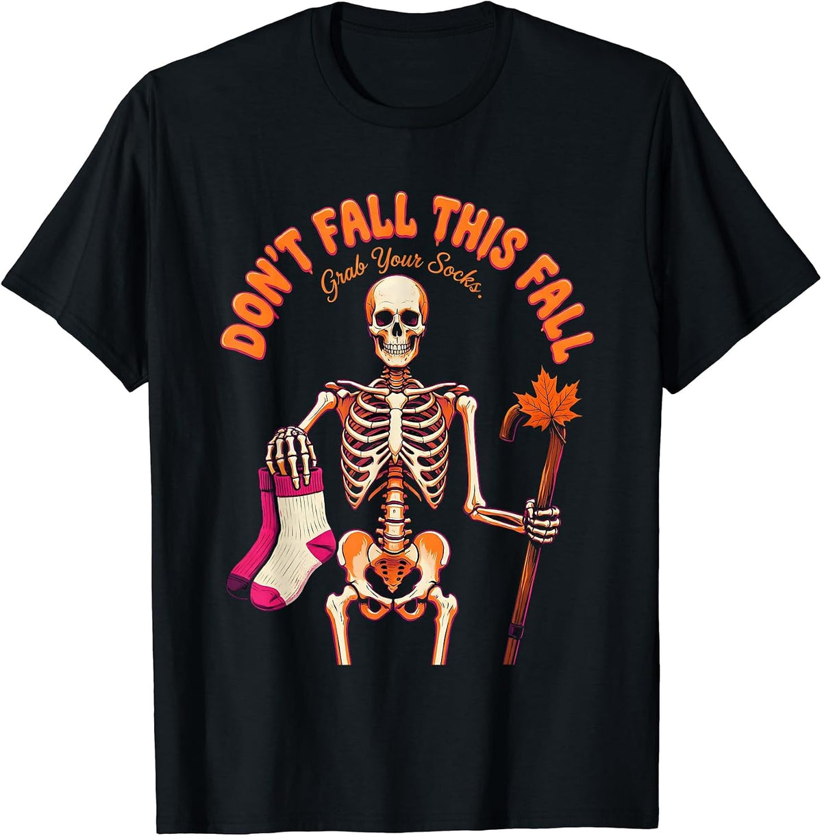 Men's Don't Fall This Fall Grab Your Socks Funny Skeleton Nurse T-Shirt - Black