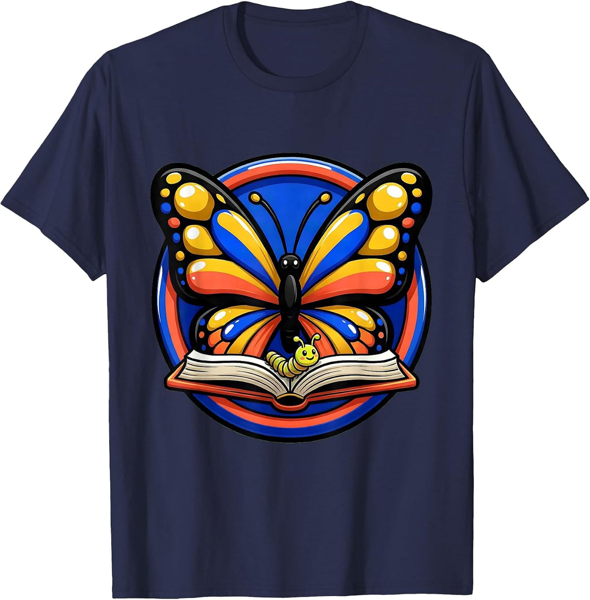 Special Education Open Book Butterfly Wings Design T-Shirt - Navy Blue