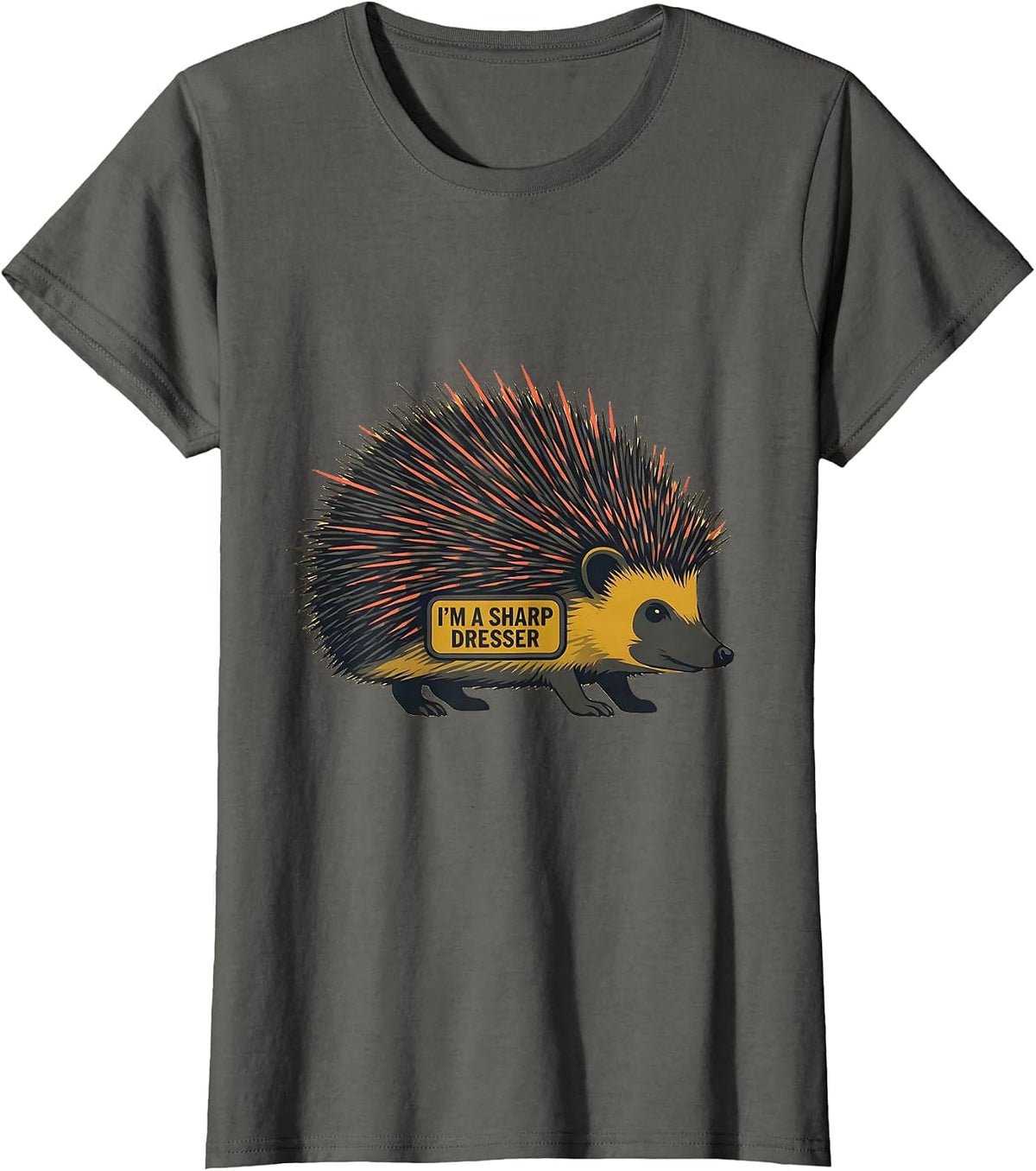 Women's I’m A Sharp Dresser Midcentury Modern Hedgehog Humor Animal T-Shirt - Asphalt Grey