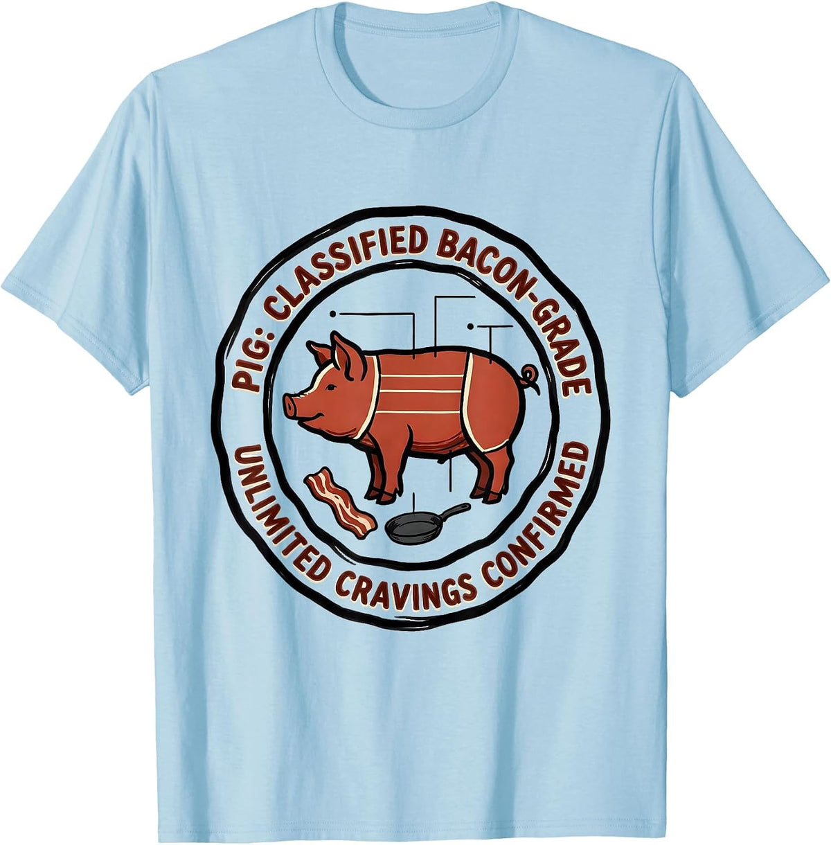 Men's Pig: Classified Bacon-Grade, Unlimited Cravings Confirmed T-Shirt - Baby Blue