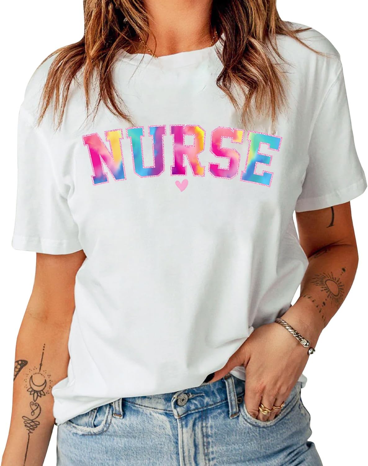 Women's Nurse Shirts Funny Nurse Life Short Sleeve T-Shirt Top - White