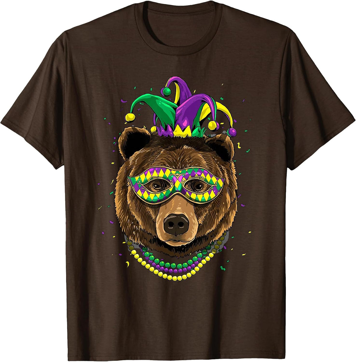 Bear Animal Lover Cute Mardi Gras Carnival Jester T-Shirt, Men, Brown, Medium - As Pictured