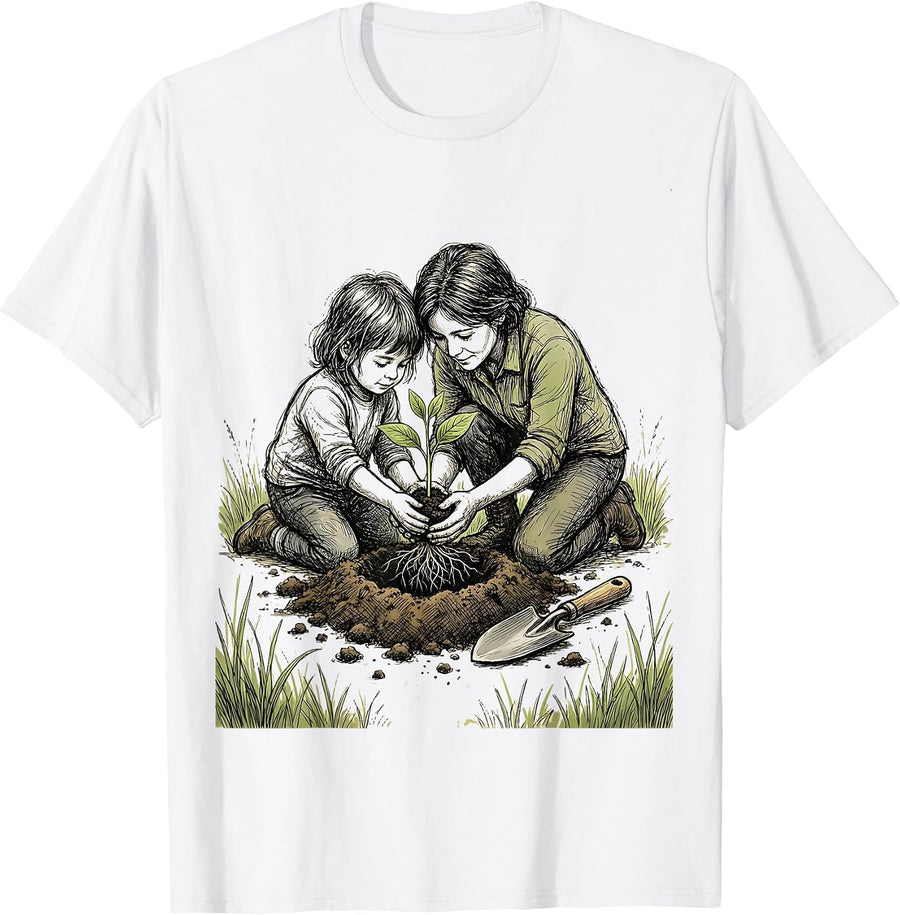 Men's Preschool Teacher Planting Seedling With Child T-Shirt - White