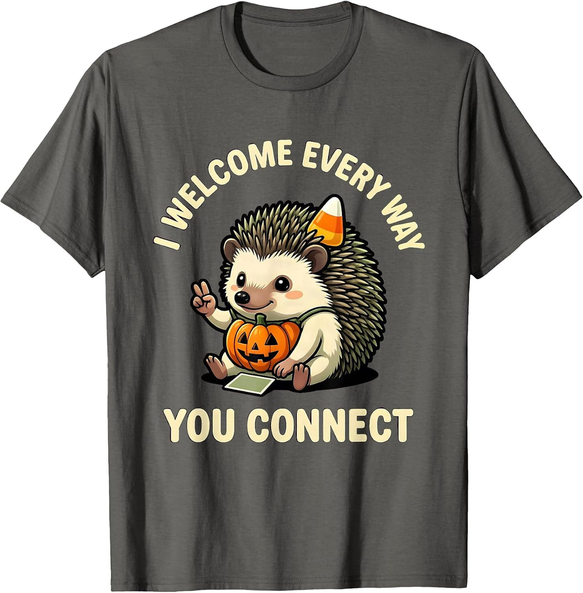 Men's I Welcome Every Way You Connect Cartoon Kawaii SLP Teacher T-Shirt - Asphalt Grey