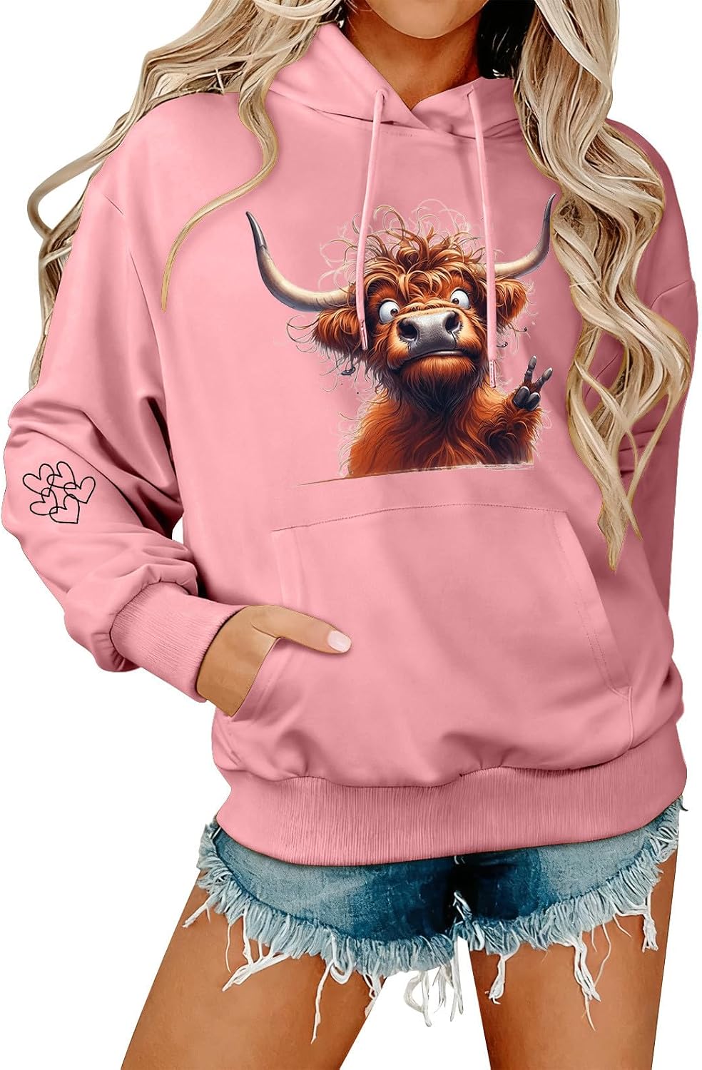 Highland Cow Hoodie For Women Oversized Graphic Hooded Sweatshirts Long Sleeve Drop Shoulder Drawstring Pullover Tops - A06
