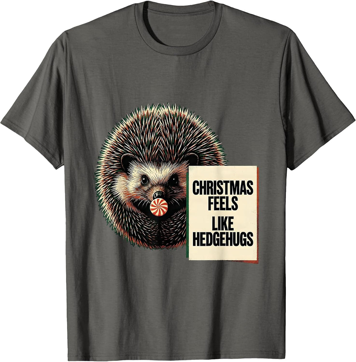 Christmas Feels Like Hedgehugs Cute Hedgehog Animal Lover T-Shirt - Asphalt Grey