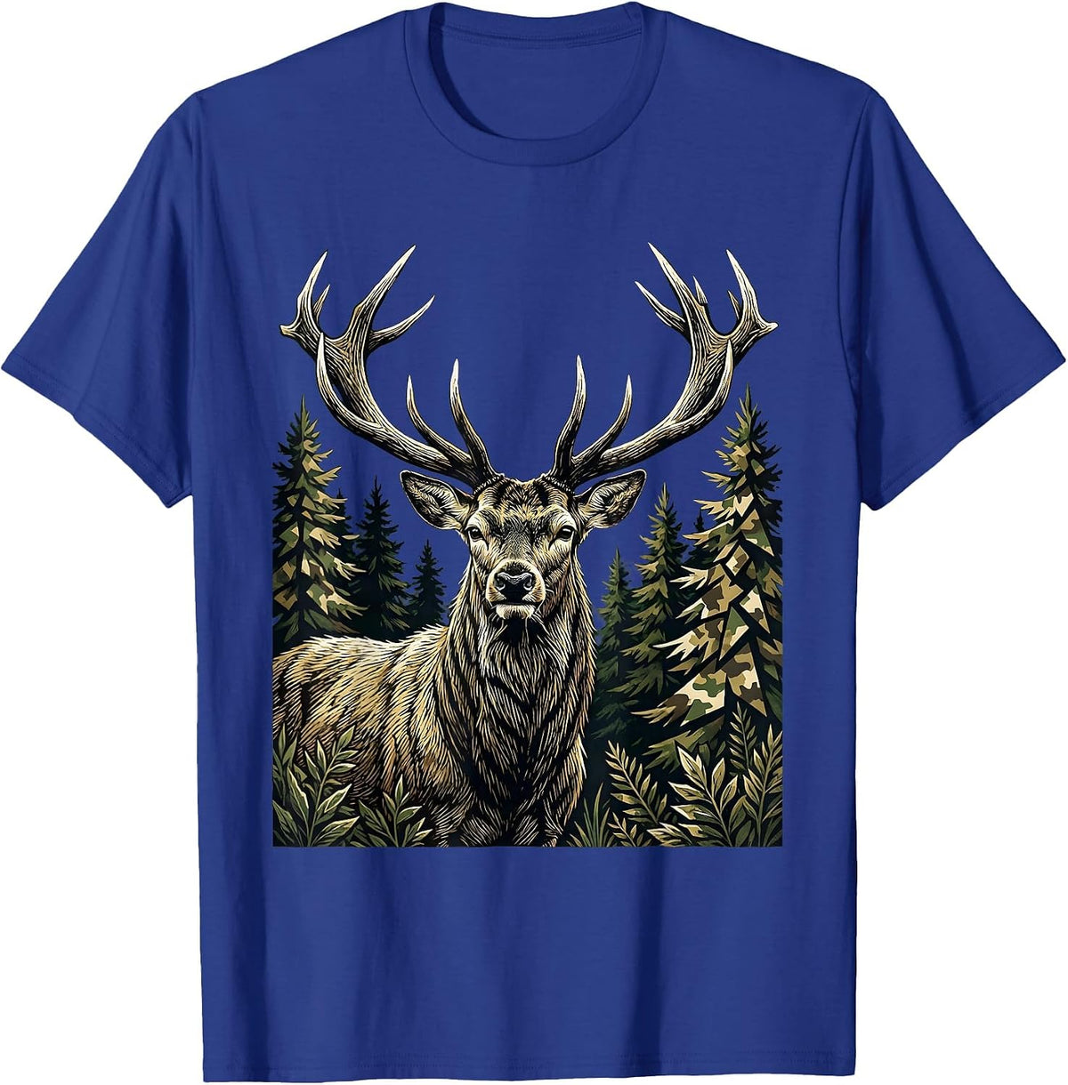 Deer Buck Camo Forest Hunting Graphic Design T-Shirt - Royal Blue