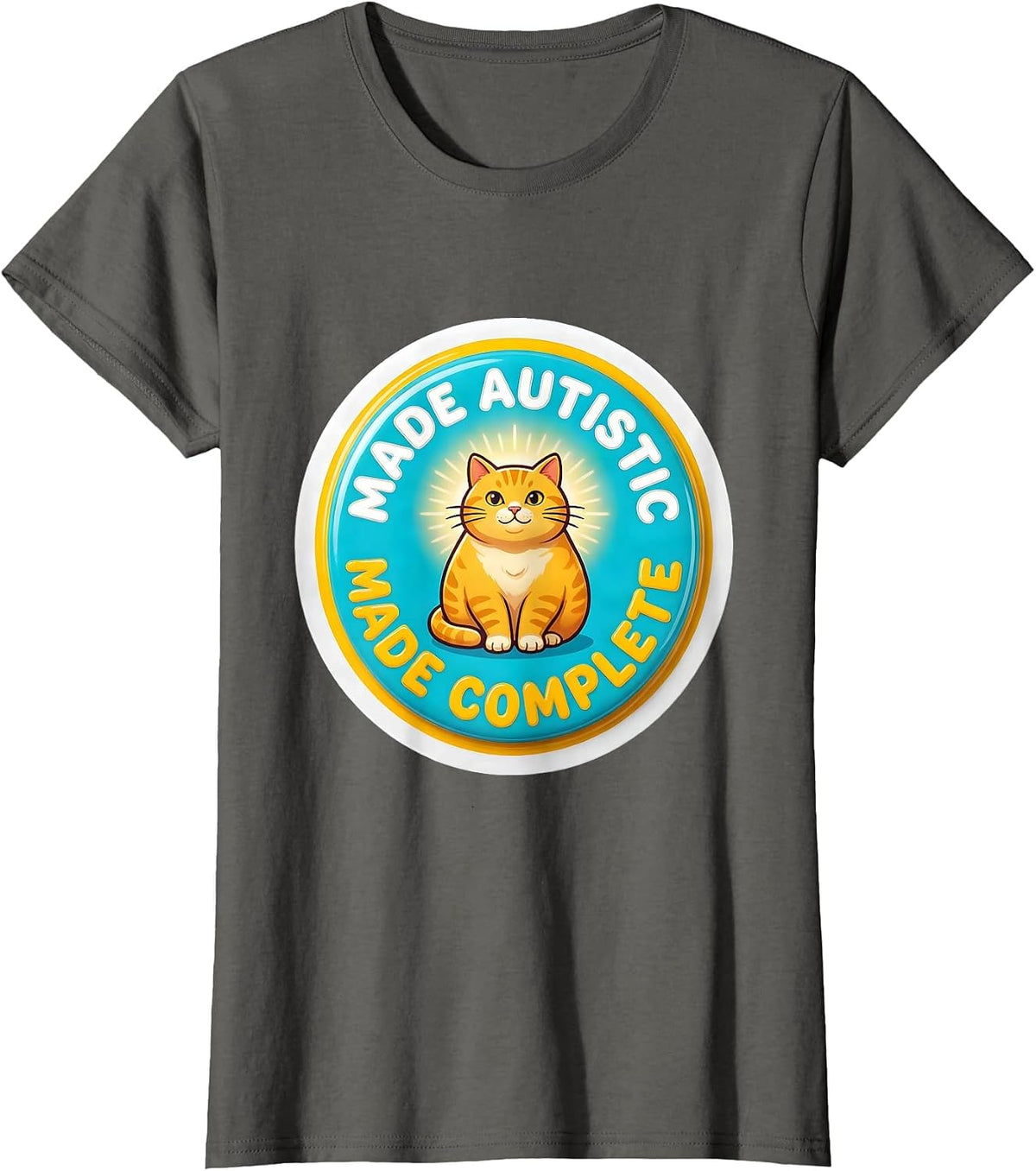 Women's Made Autistic Made Complete Funny Autistic Cat Meme Bootleg T-Shirt - Asphalt Grey