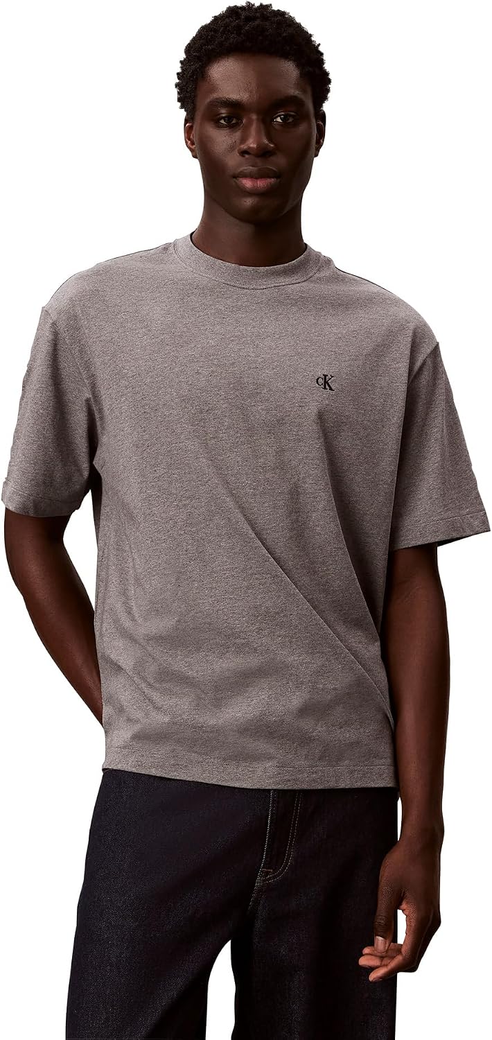 Calvin Klein Mens Relaxed Fit Monogram Logo Crewneck T-Shirt - Medium Grey Heather