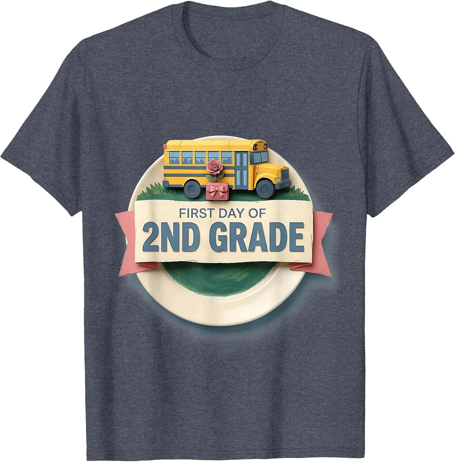 First Day Of 2nd Grade Storybook Coquette Bow Back To School T-Shirt - Heather Blue