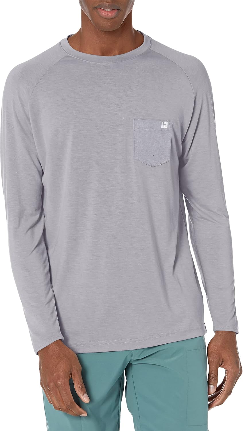 HUK Men's Waypoint Long Sleeve Shirt | Performance T-Shirt +50 UPF - Overcast Grey