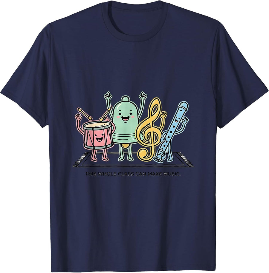 This Whole Class Can Make Music Cheerful Music Teacher Back T-Shirt - Navy Blue