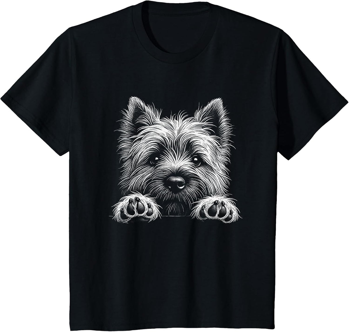 Cairn Terrier Dog Peeking Art Design T-Shirt - Black