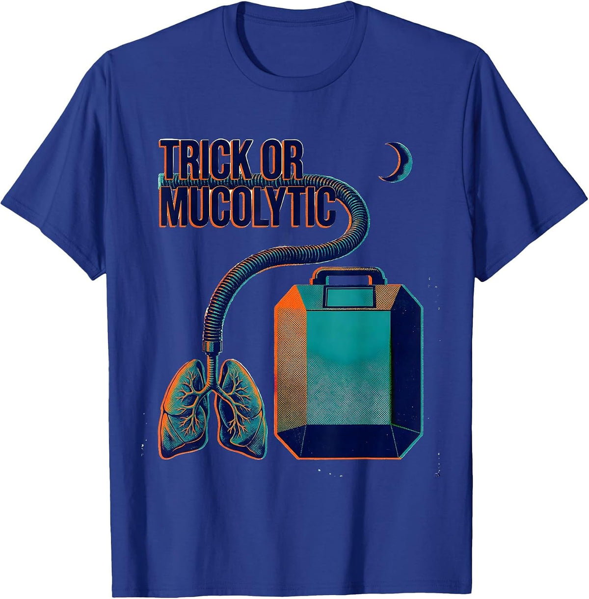 Men's Trick Or Mucolytic Risograph Respiratory Therapist Halloween T-Shirt - Royal Blue