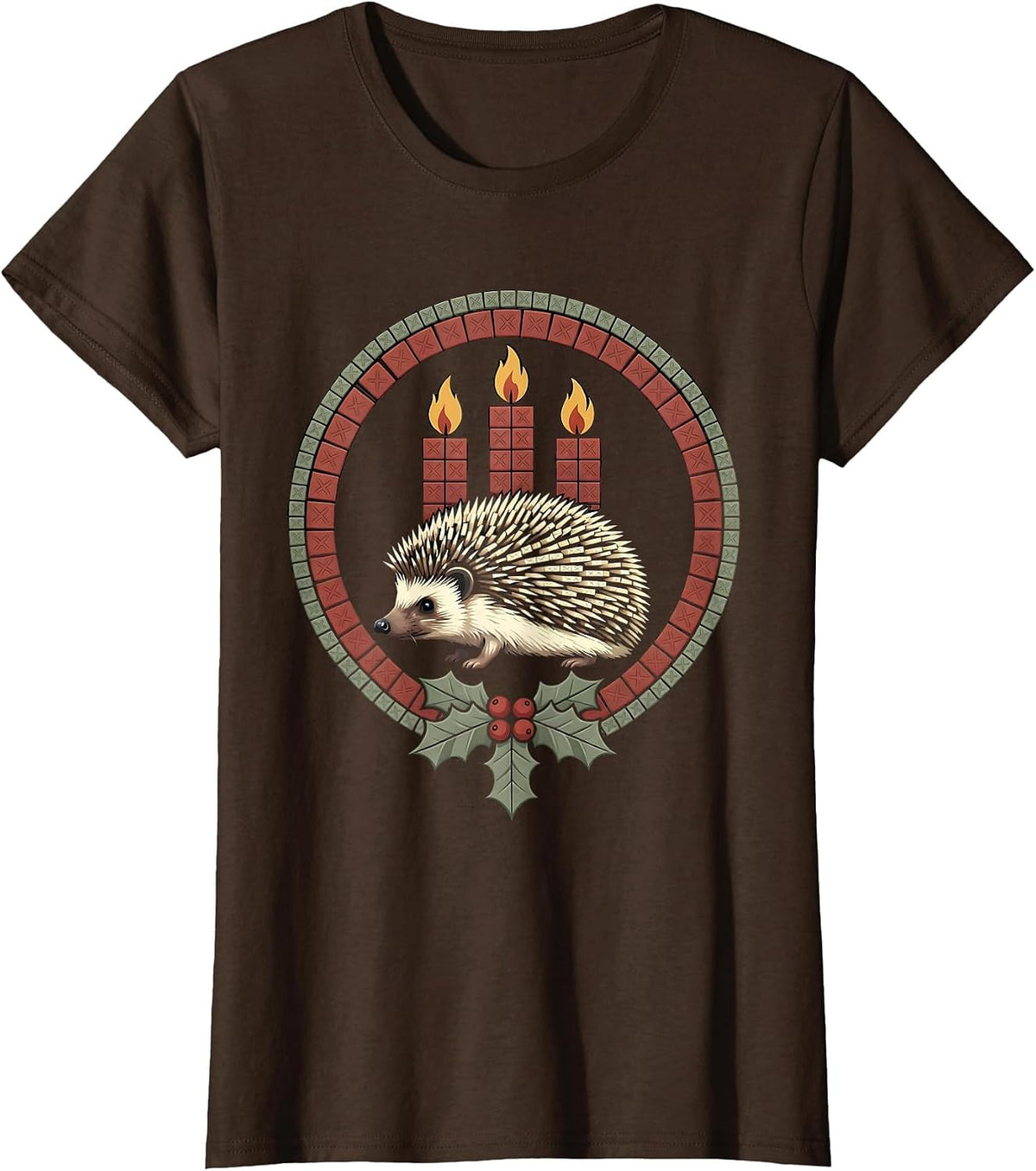 Women's Sealed Hedgehog Advent Badge Cute Christmas Animal Lover T-Shirt - Brown