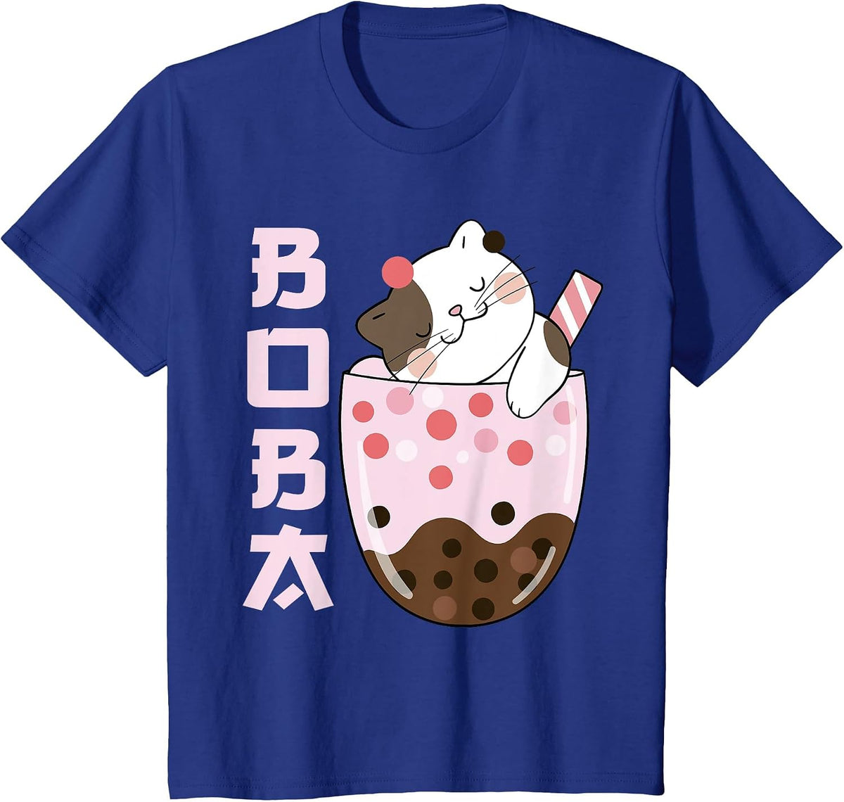 Kawaii Cat Bubble Boba Milk Ice Tea Lover Design Cute Anime T-Shirt - Royal Blue