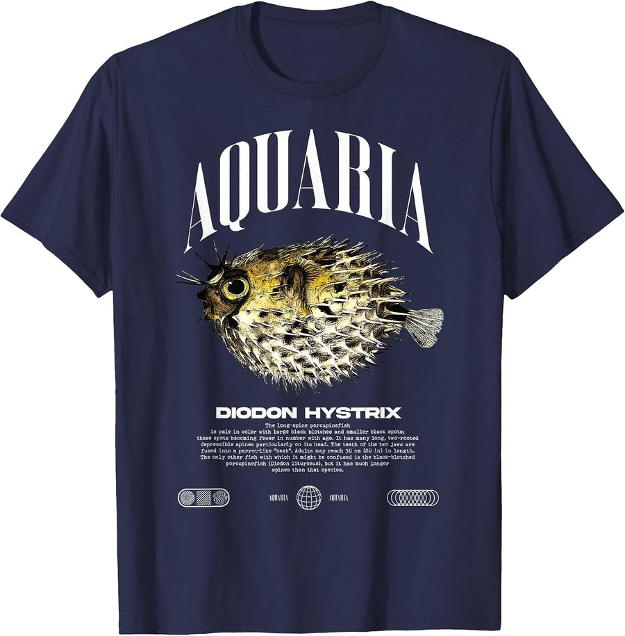 Porcupine Puffer Fish Fish Keeper Modern Streetwear T-Shirt - Navy Blue