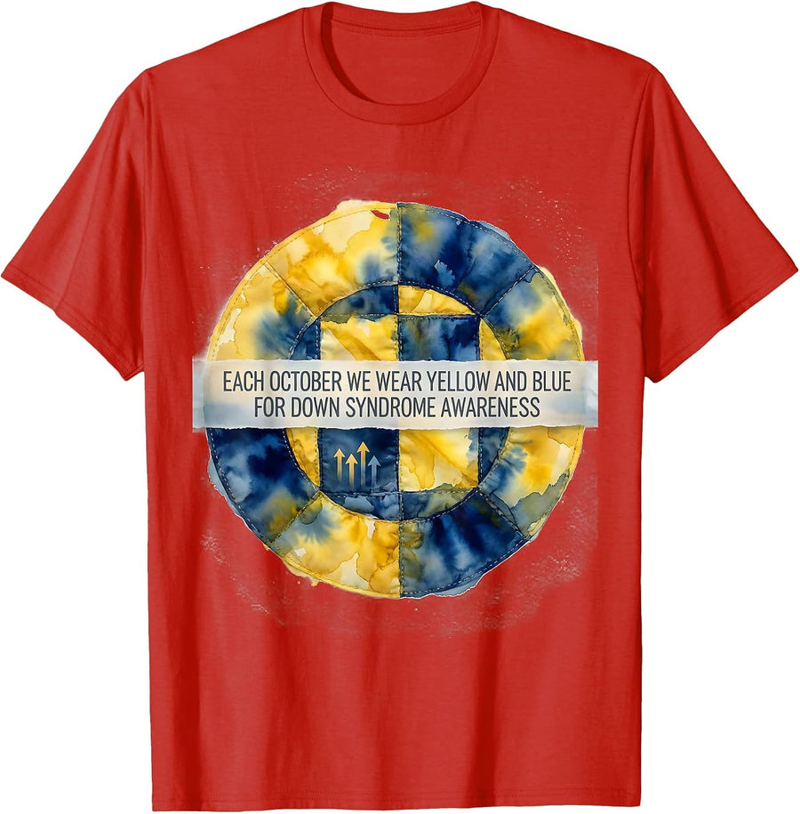 Men's Each October We Wear Yellow Blue Down Syndrome Awareness T-Shirt - Red