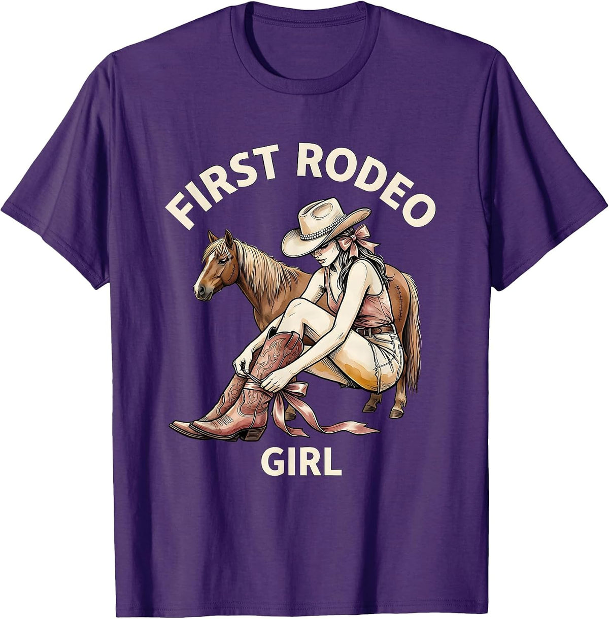 Men's First Rodeo Girl Coquette Western Cowgirl Boots Bow Birthday T-Shirt - Purple