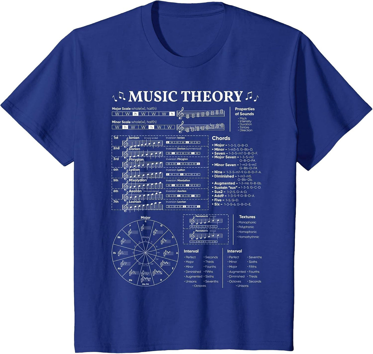 Music Theory Music Teacher Musician Learning School T-Shirt - Royal Blue
