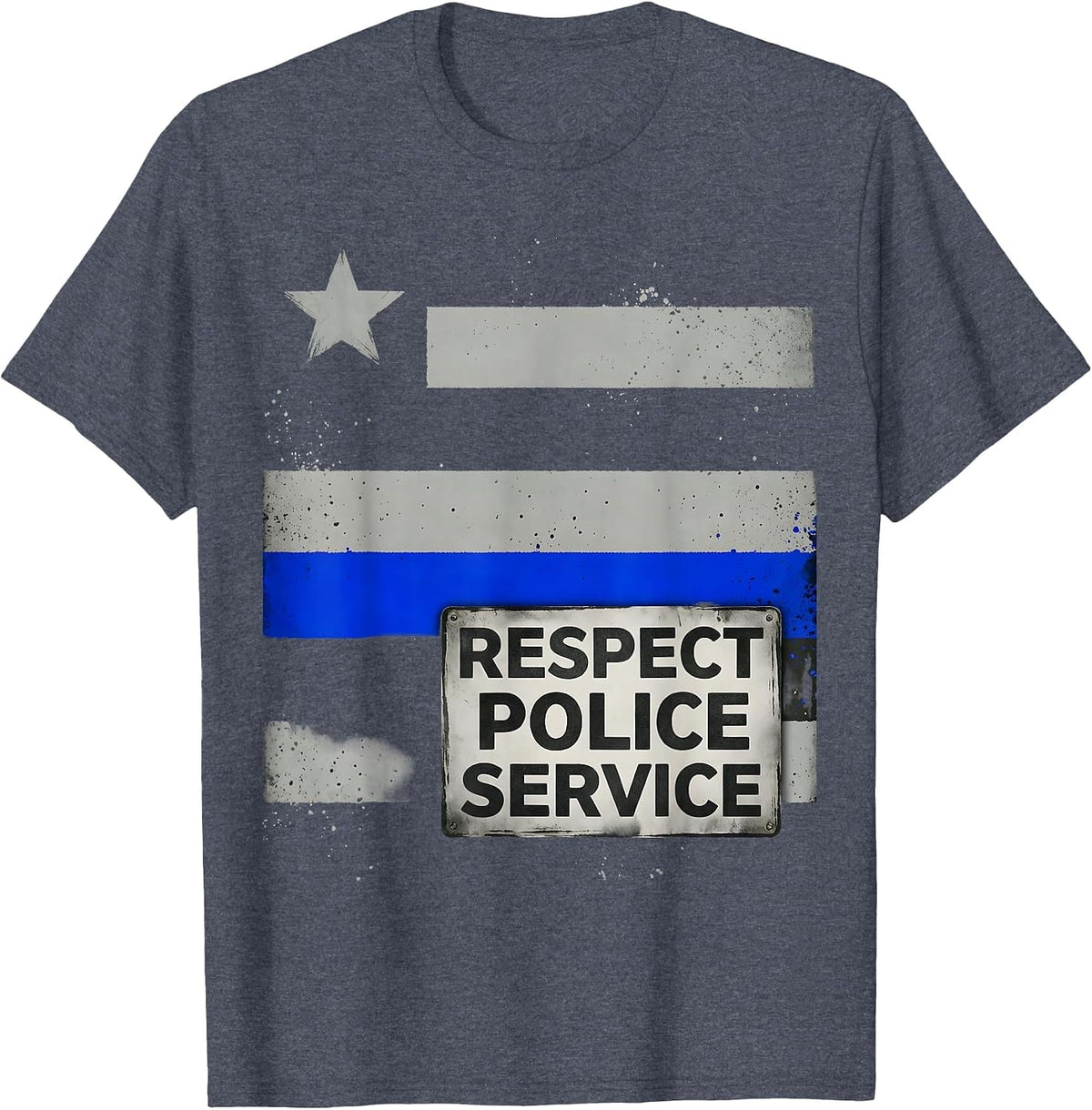 Respect Police Service Vintage Thin Blue Line Law T-Shirt - Heather Blue