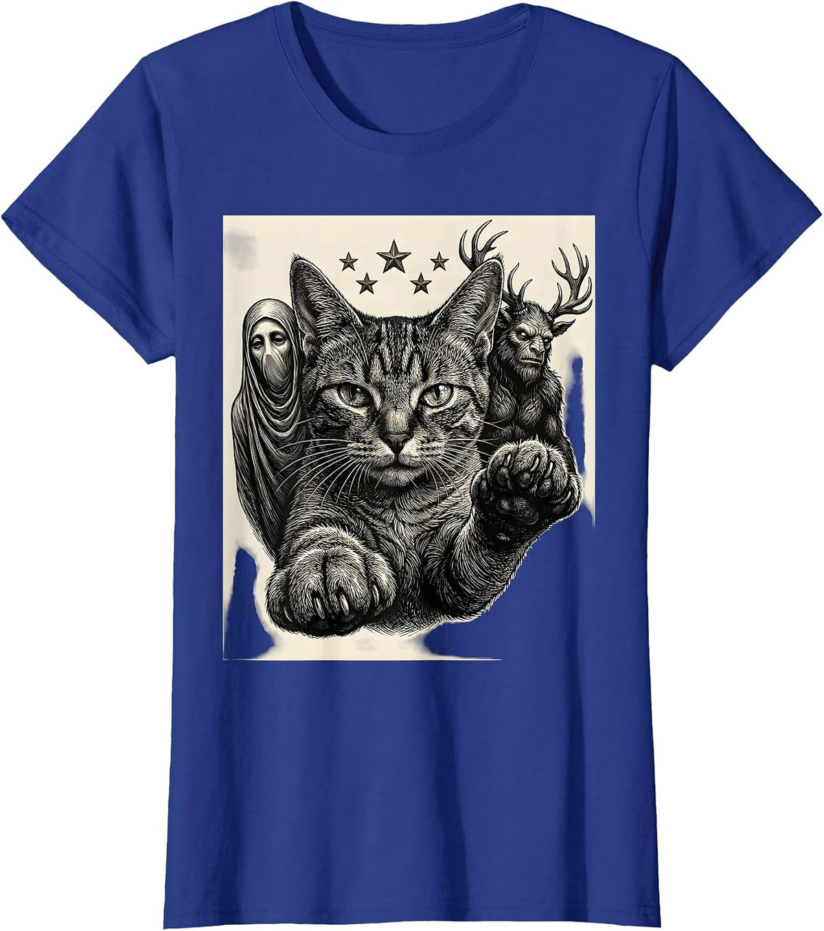 Women's Cat Selfie With Cryptid Skeleton Funny Cat Lover T-Shirt - Royal Blue