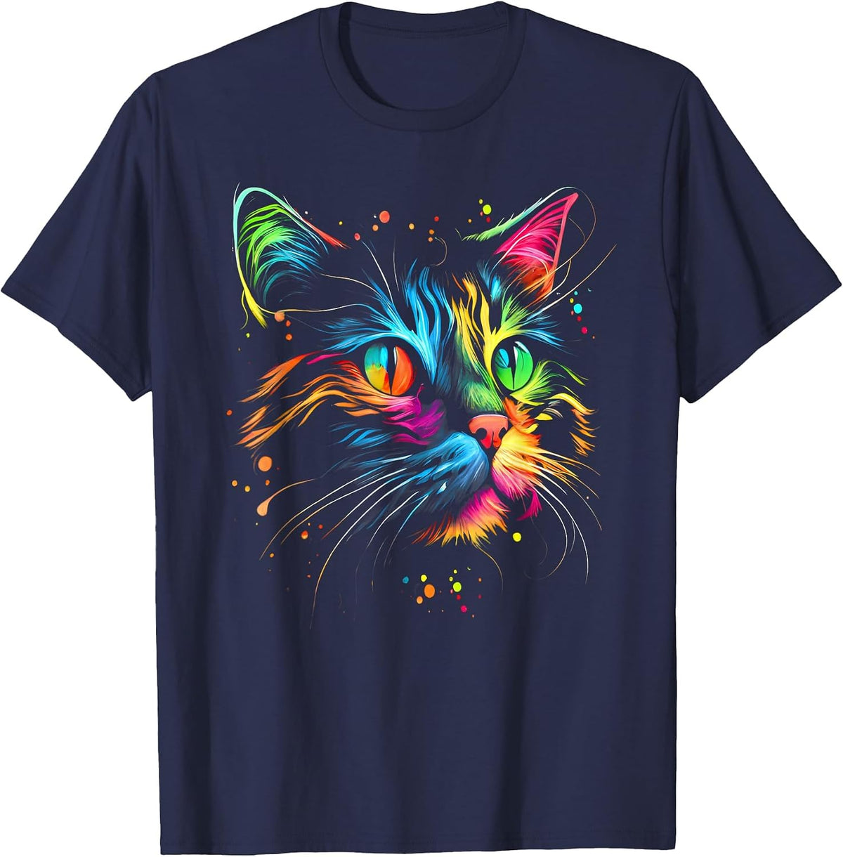 Cute Colorful Cat for Women's Girls Men Boys - Cat Lovers T-Shirt - Navy Blue
