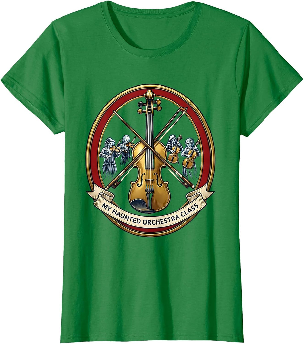 Women's My Haunted Orchestra Class Cute Ghost Music Teacher T-Shirt - Kelly Green