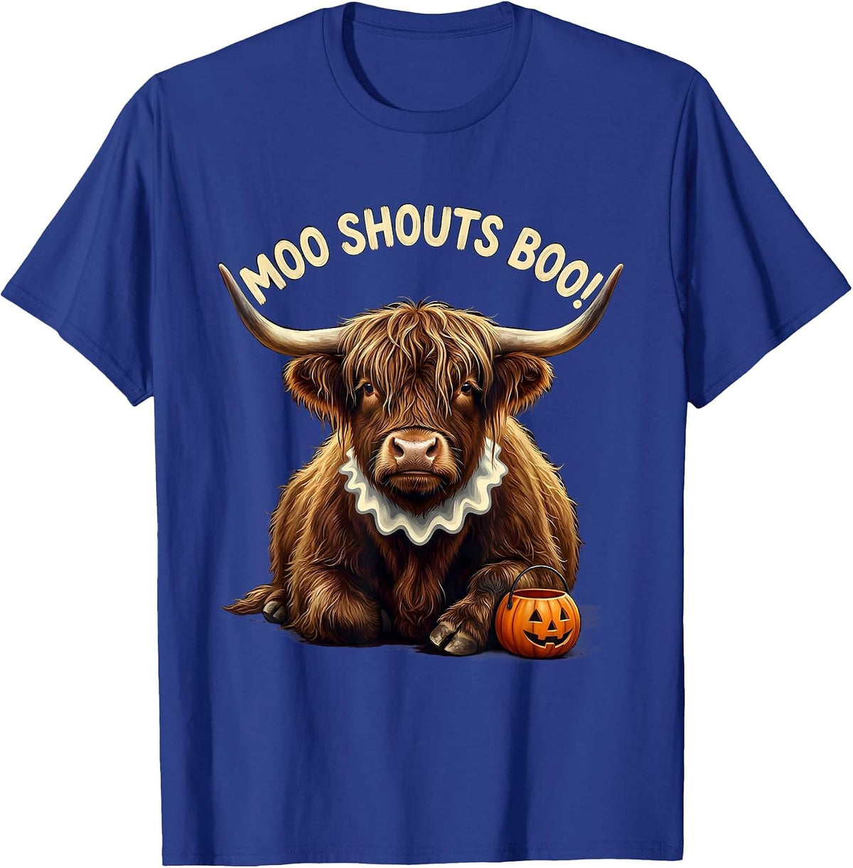 Men's Moo Shouts Boo! Funny Highland Cow Fall Halloween Pun T-Shirt - Royal Blue