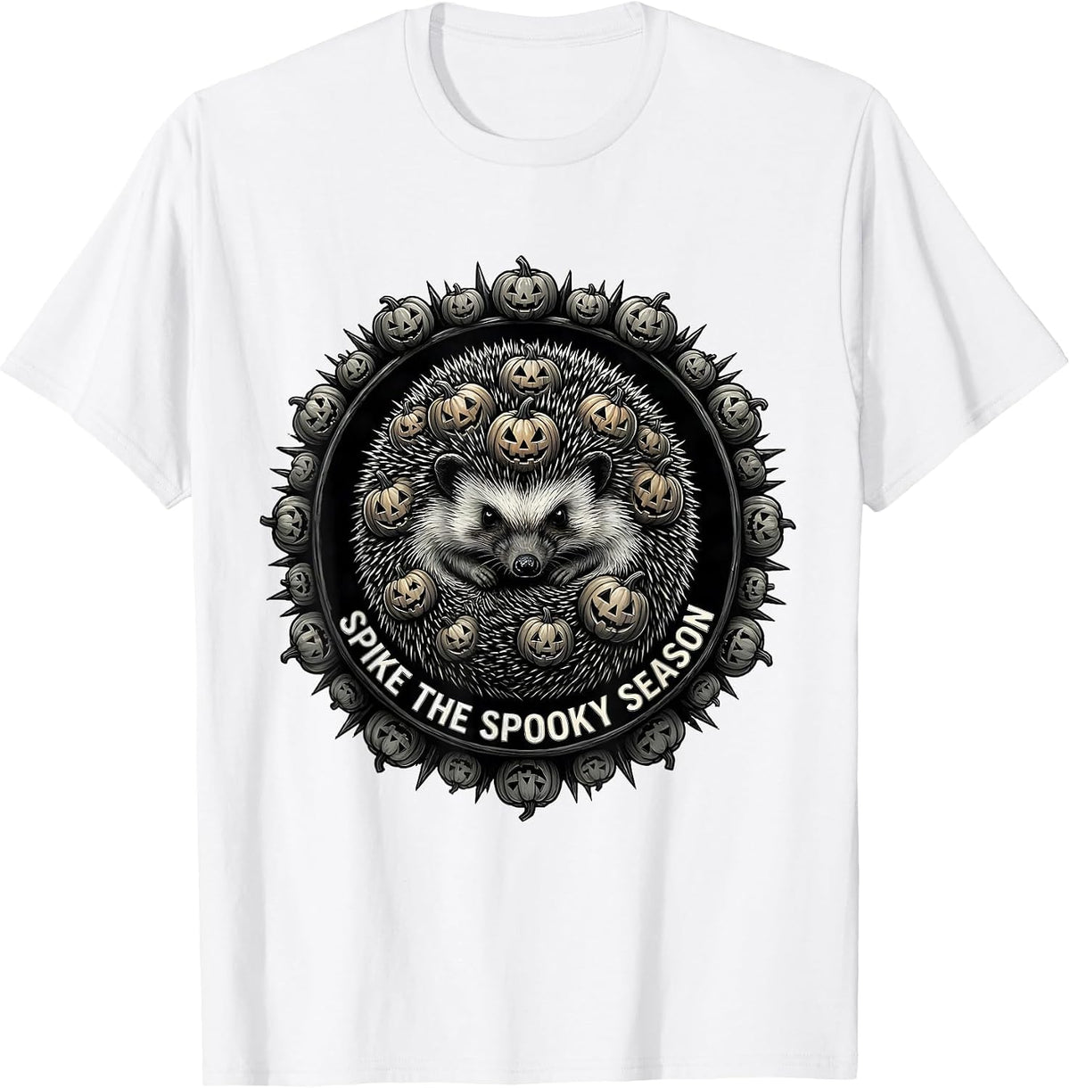 Men's Spike the Spooky Season Halloween Hedgehog Design T-Shirt - White