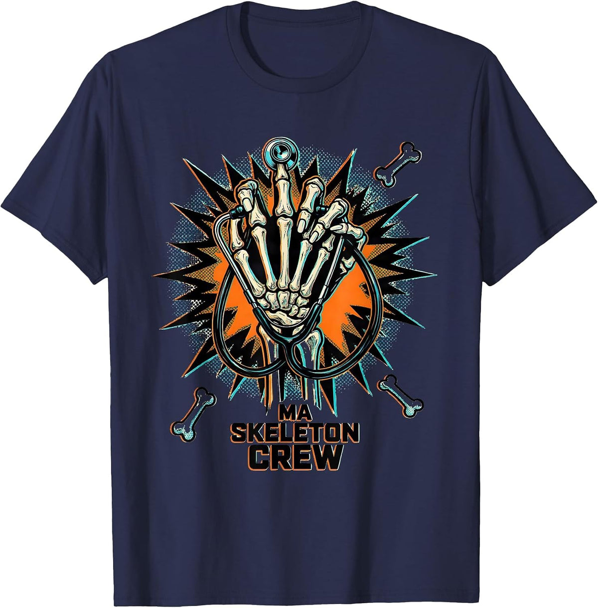 MA Skeleton Crew Funny Medical Halloween Crew Humor T-Shirt - Navy Blue