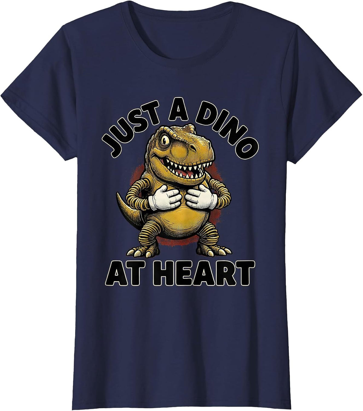 Women's Just a Dino at Heart Dinosaur Lover Design T-Shirt - Navy Blue