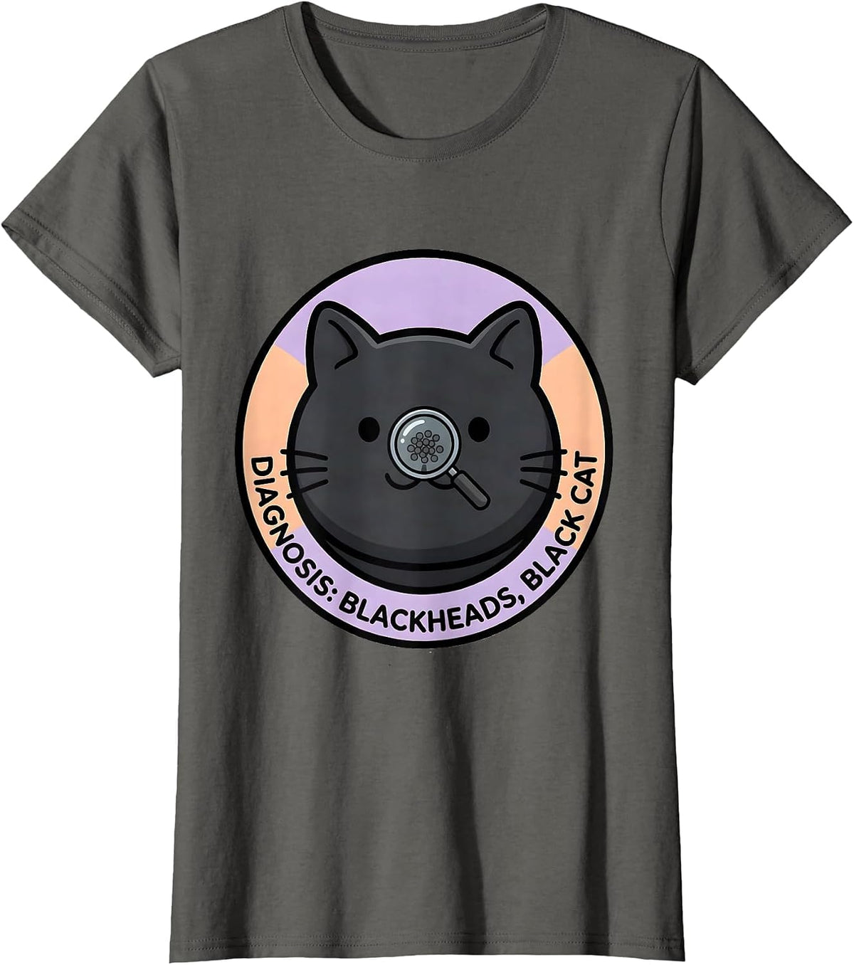Women's Diagnosis: Blackheads, Black Cat Cute Kawaii Dermatology T-Shirt - Asphalt Grey