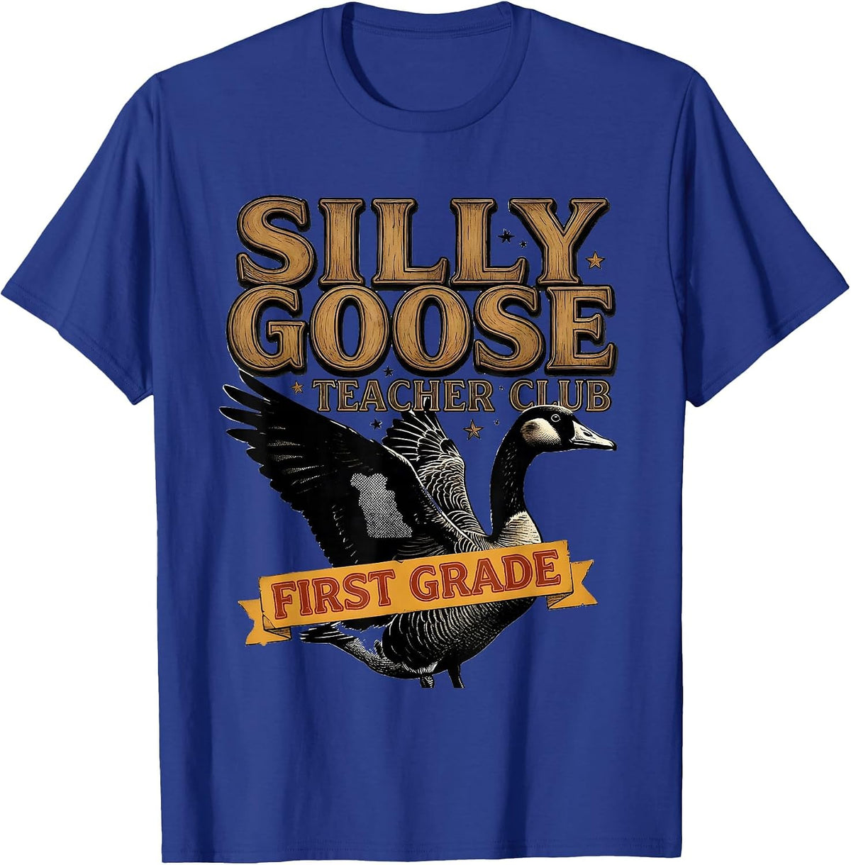 Men's Silly Goose Teacher Club First Grade Funny Back to School T-Shirt - Royal Blue