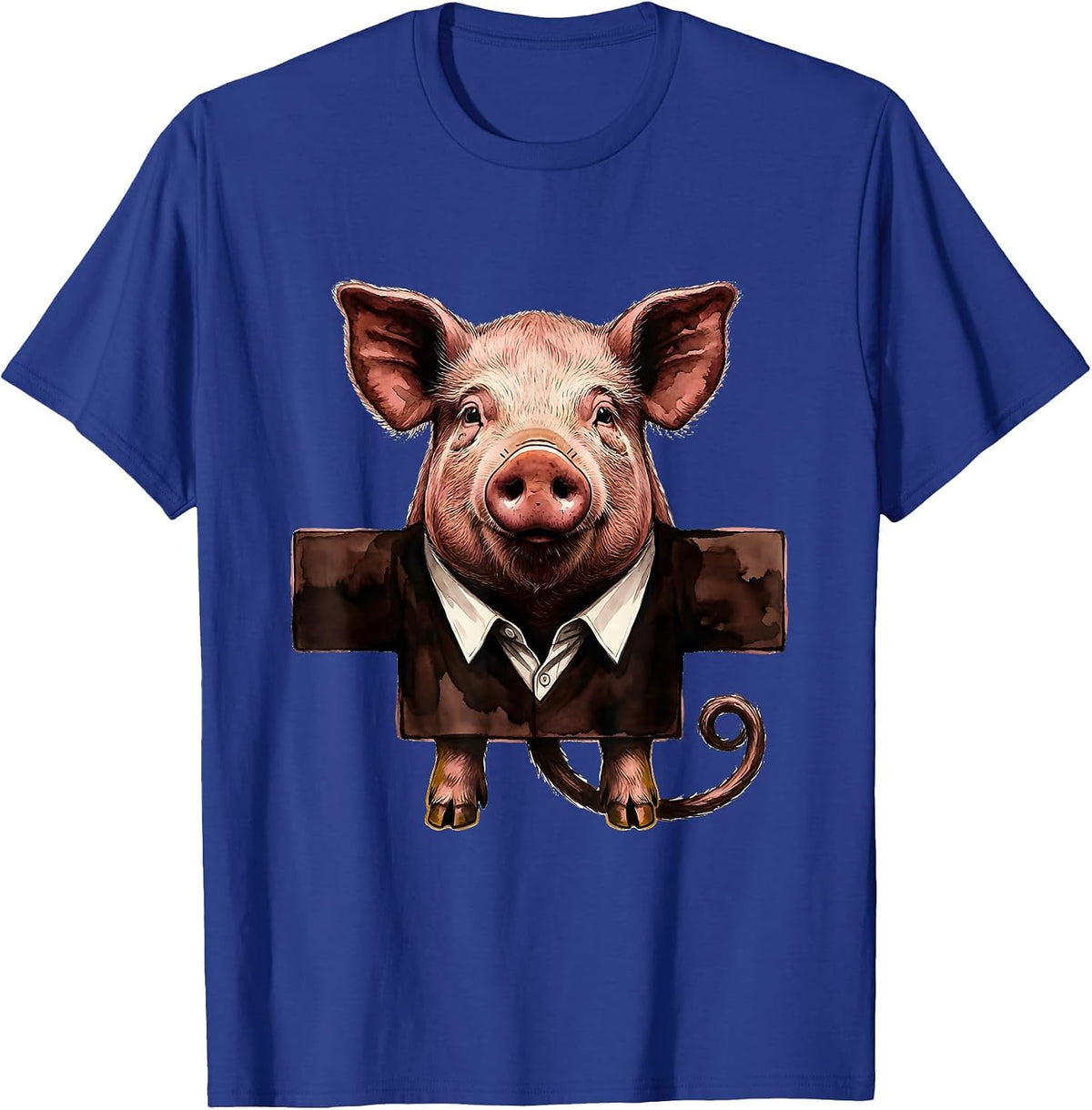 Pig Head Rising Through Collar Novelty Halloween Costume T-Shirt - Royal Blue