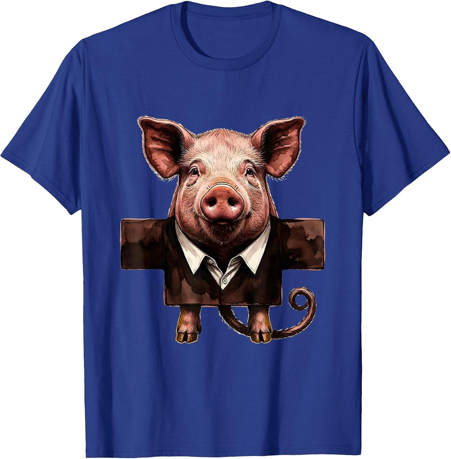 Pig Head Rising Through Collar Novelty Halloween Costume T-Shirt - Royal Blue