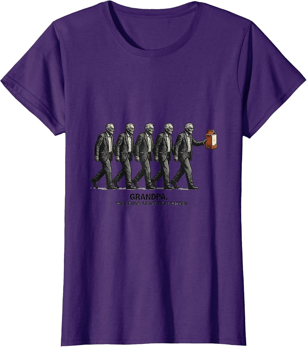 Women's Grandpa Milk Runs Never Once Missed Vintage Funny Dad Gift T-Shirt - Purple