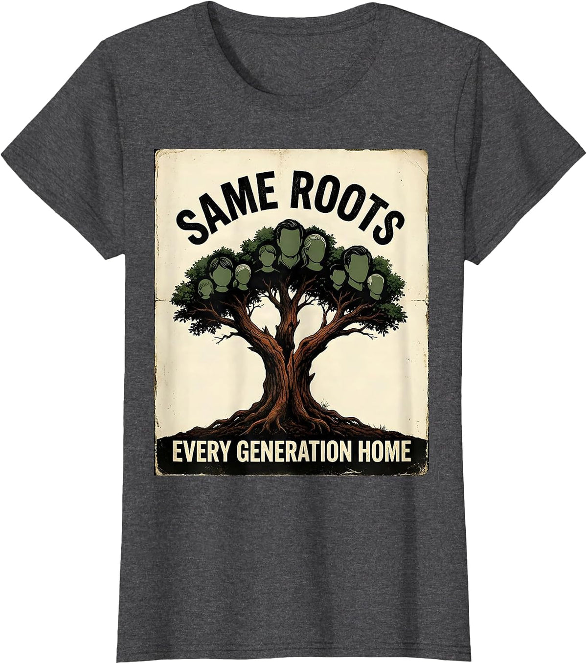 Women's Same Roots, Every Generation Home Vintage Family Reunion T-Shirt - Dark Heather Grey
