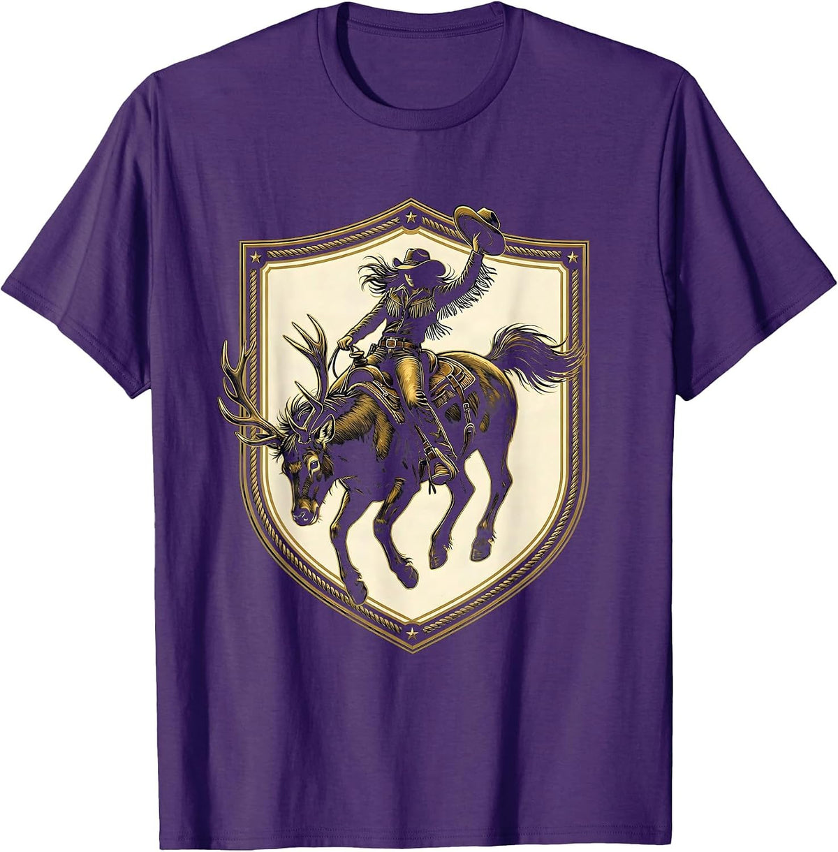 Men's Bucking Bronco Cowgirl Rodeo Graphic Design T-Shirt - Purple