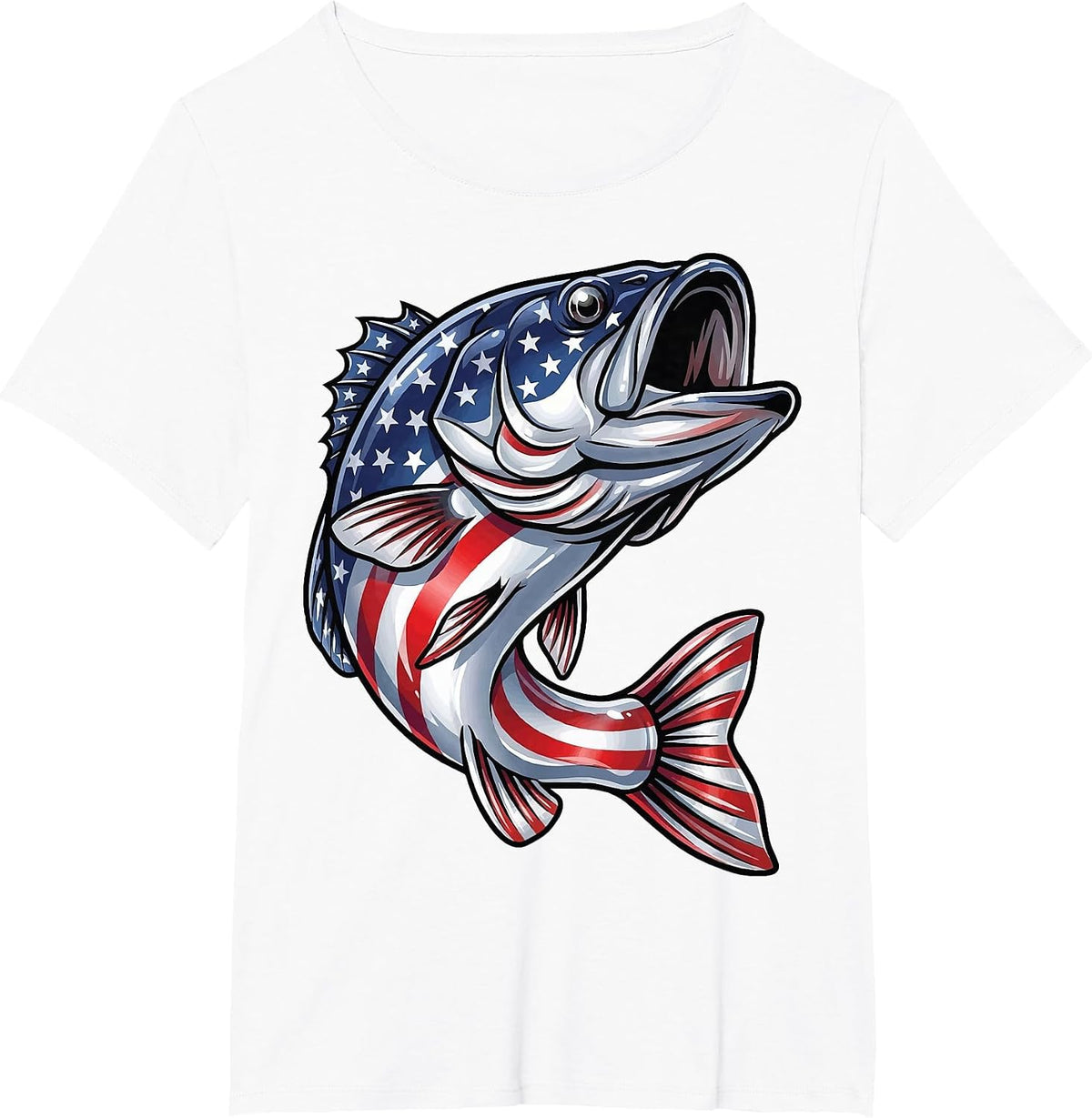 Bass Fish USA Flag Fishing 4th of July Patriot T-Shirt - White