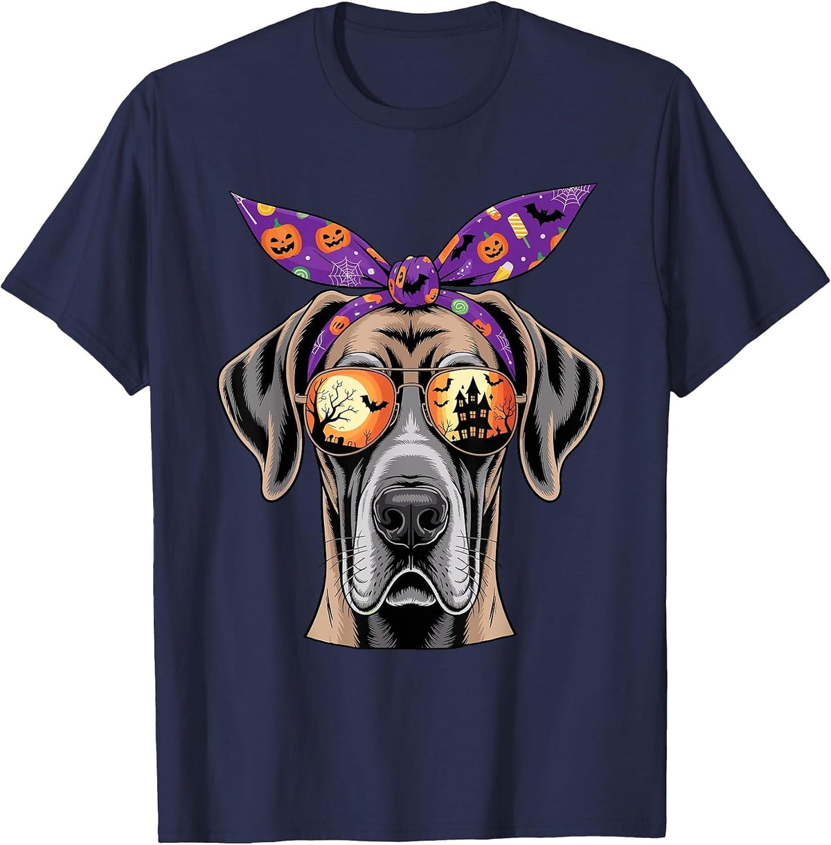 Halloween Bandana Great Dane T-Shirt - Navy Blue